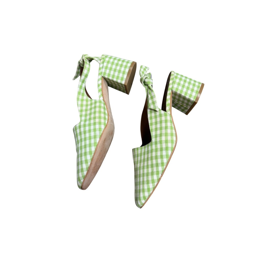 Pinterest x Alohas Green Gingham Block Heel Slingback Pumps Spain Size 37 - Picture 4 of 8